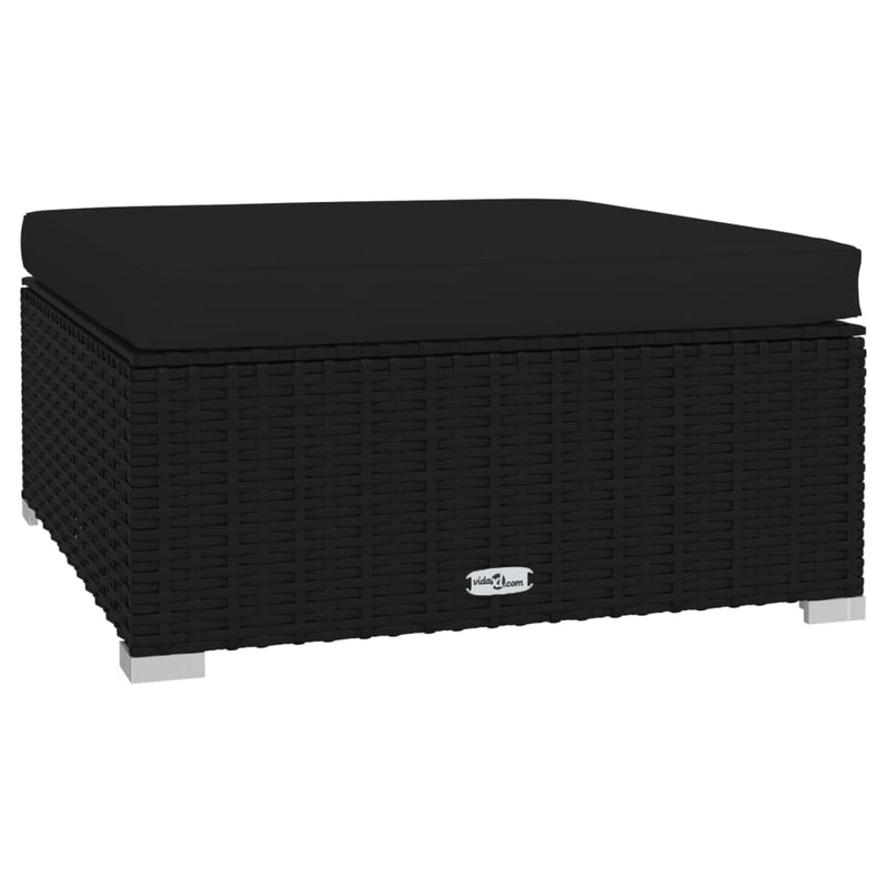 vidaXL fekete polyrattan kerti lábtartó párnával 70 x 70 x 30 cm