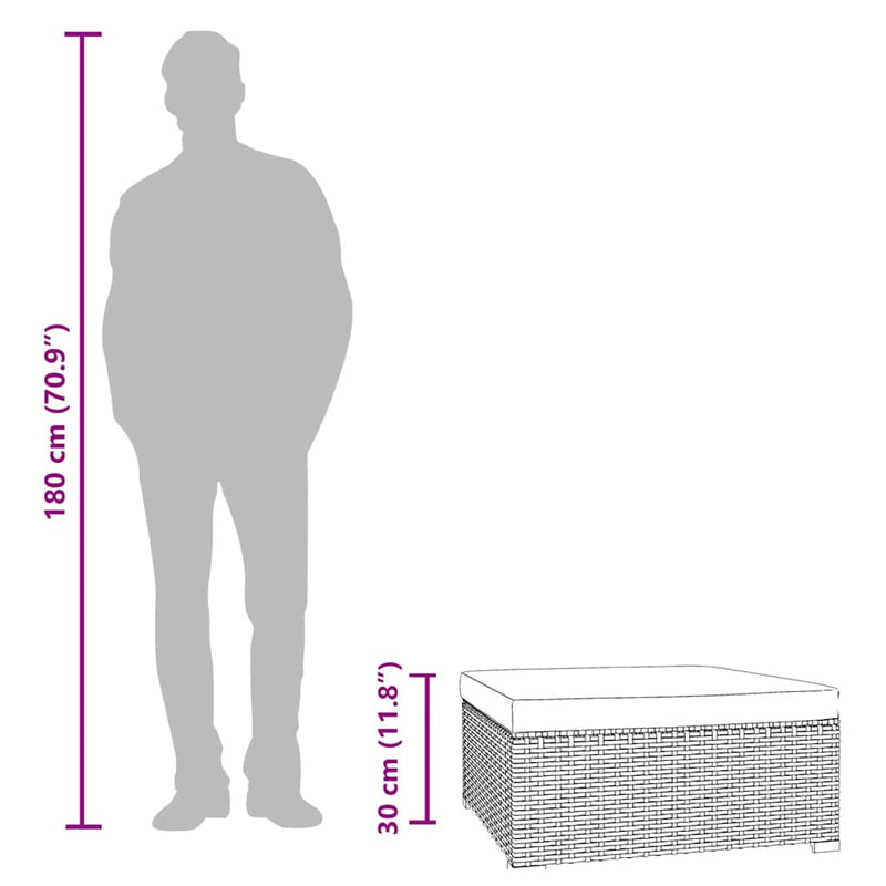 vidaXL fekete polyrattan kerti lábtartó párnával 70 x 70 x 30 cm