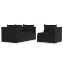 vidaXL 3 részes fekete polyrattan kerti ülőgarnitúra párnákkal