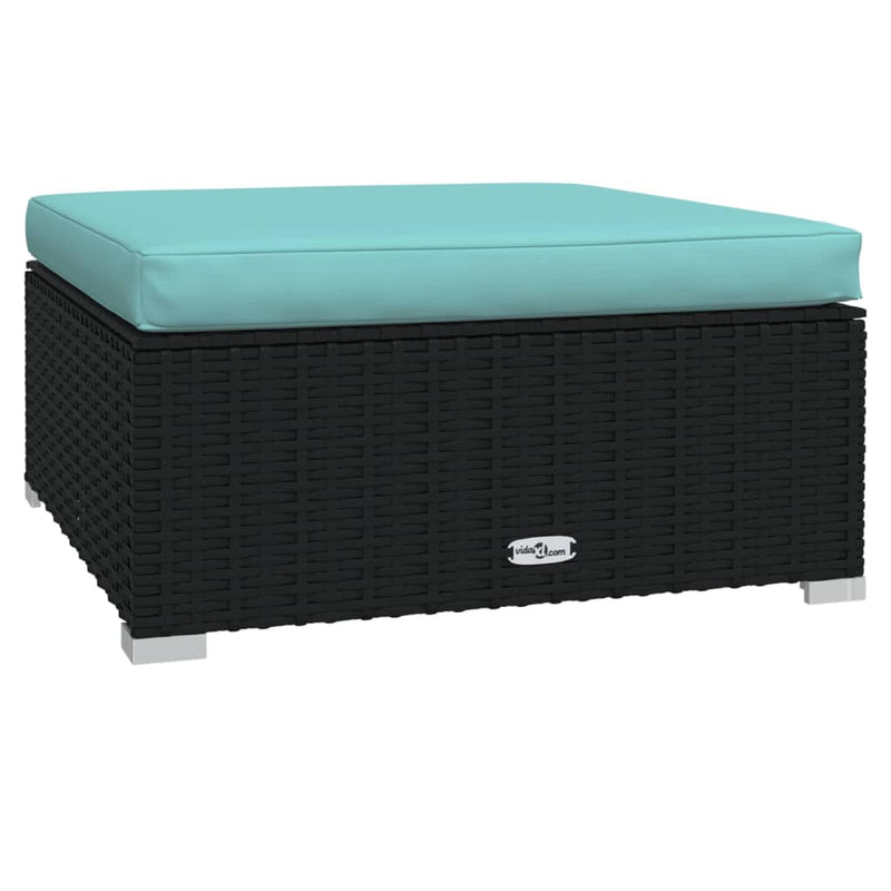 vidaXL fekete polyrattan kerti lábtartó párnával 70 x 70 x 30 cm