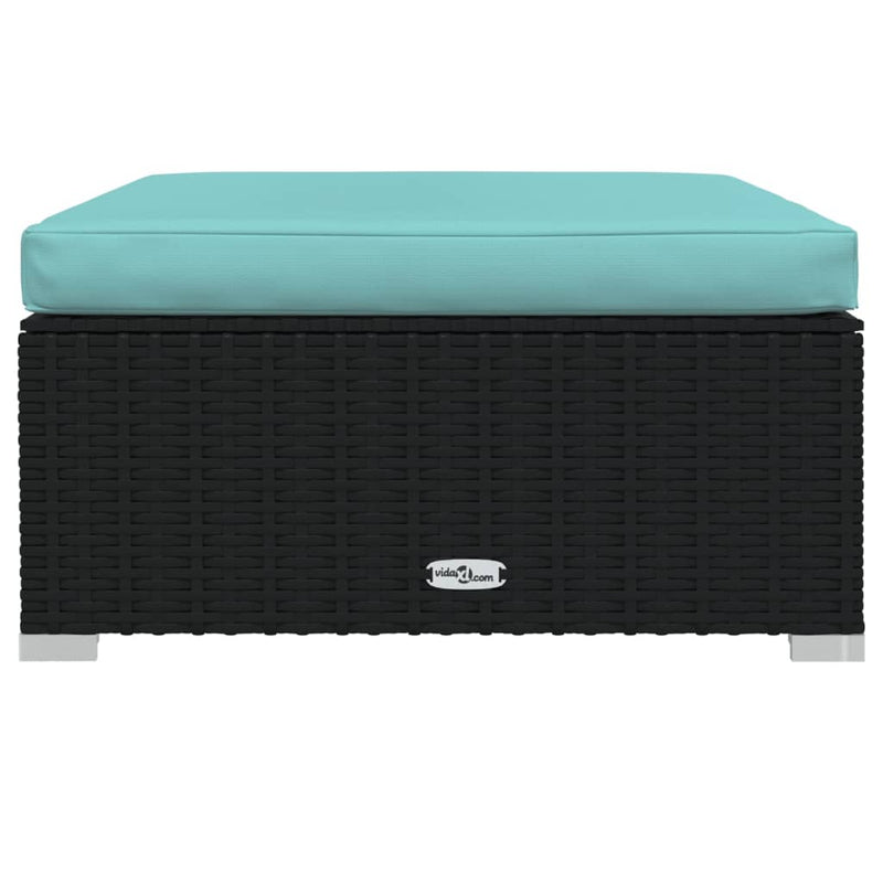 vidaXL fekete polyrattan kerti lábtartó párnával 70 x 70 x 30 cm