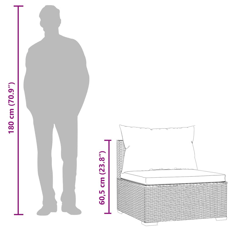 vidaXL fekete polyrattan kerti középső kanapé párnákkal