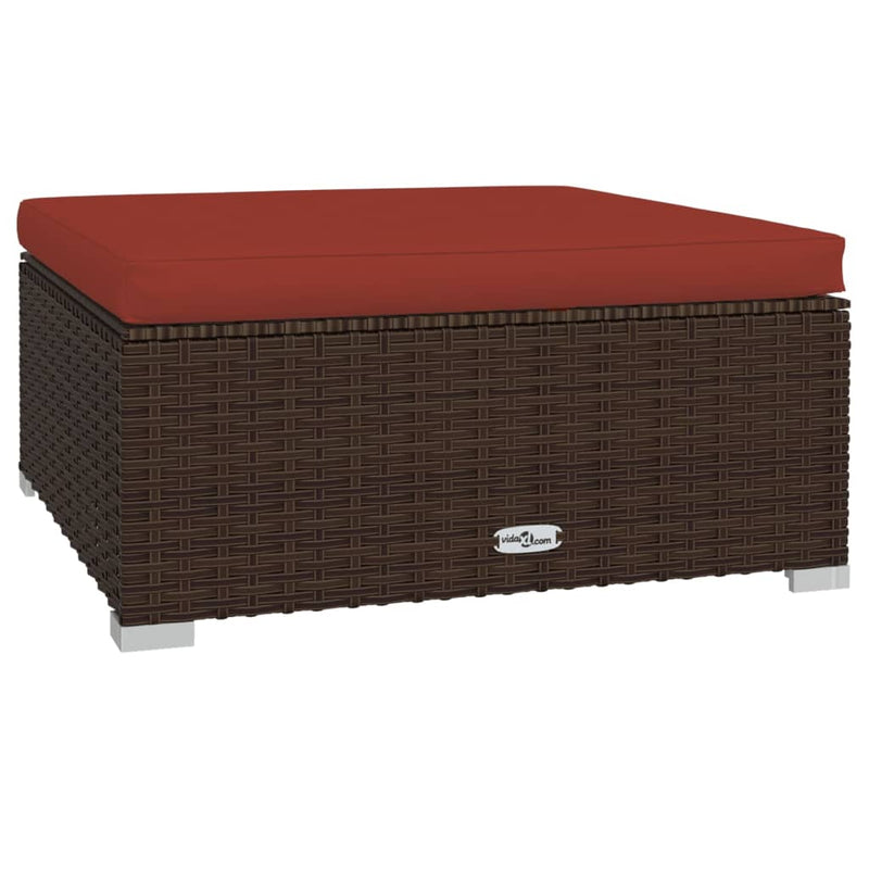 vidaXL barna polyrattan kerti lábtartó párnával 70 x 70 x 30 cm