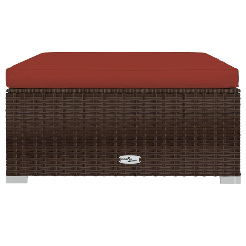 vidaXL barna polyrattan kerti lábtartó párnával 70 x 70 x 30 cm