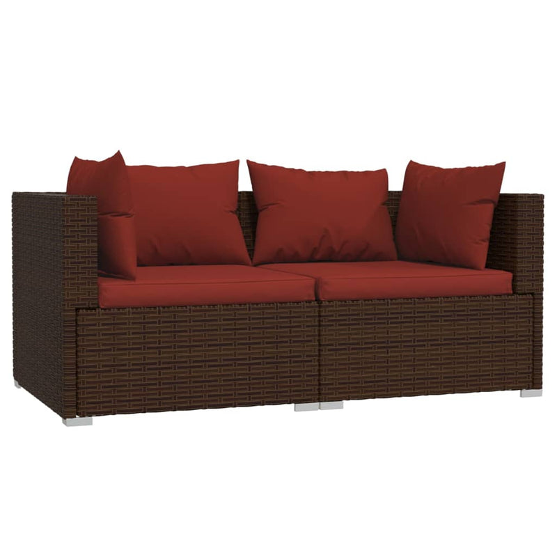 vidaXL 3 részes barna polyrattan kerti bútorszett párnákkal