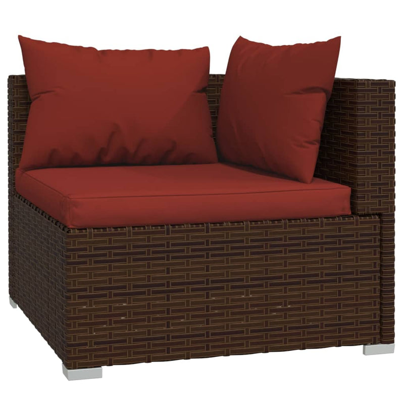 vidaXL 3 részes barna polyrattan kerti bútorszett párnákkal