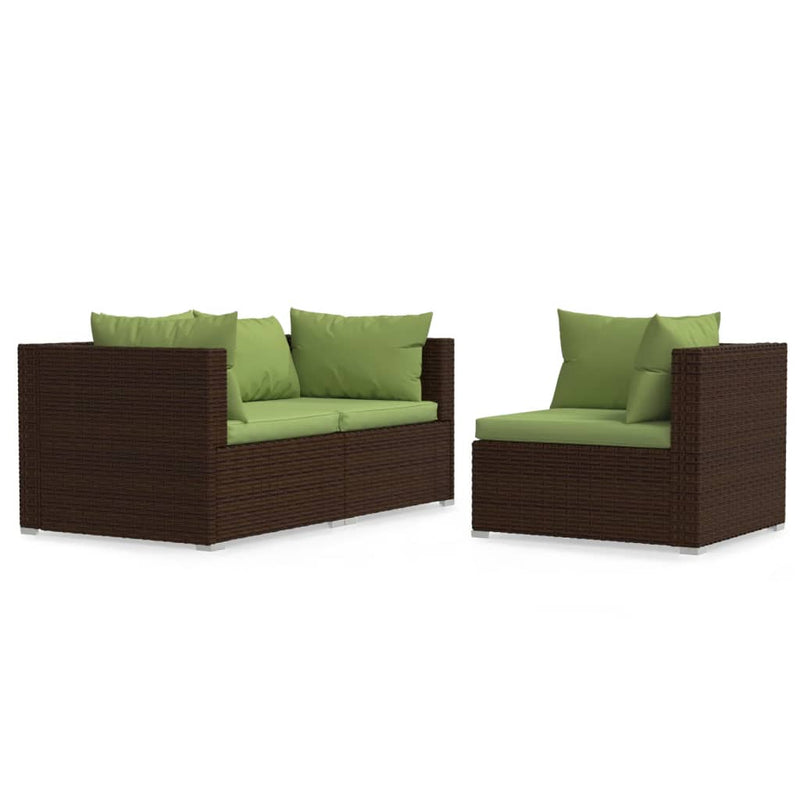 vidaXL 3 részes barna polyrattan kerti bútorszett párnákkal