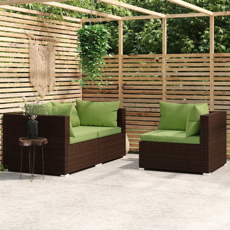 vidaXL 3 részes barna polyrattan kerti bútorszett párnákkal