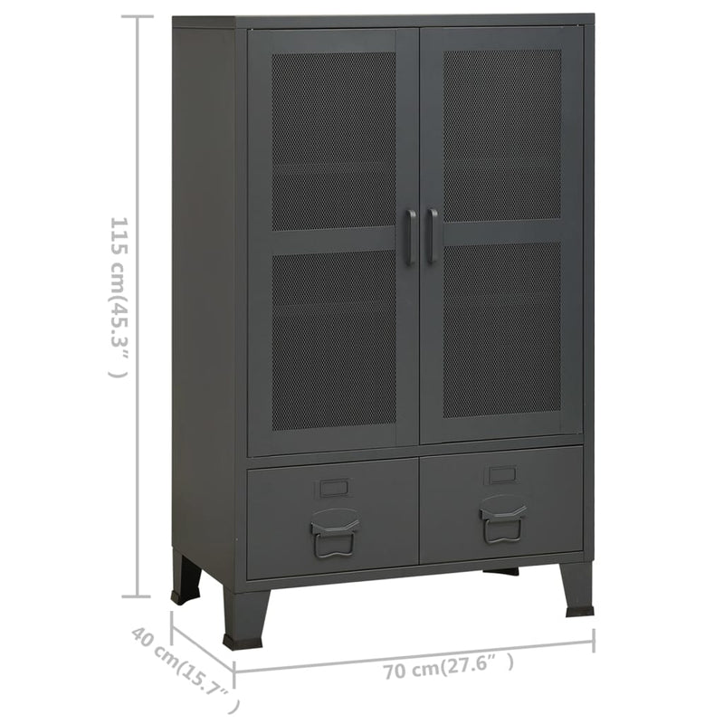 vidaXL antracitszürke fém ipari tárolószekrény 70 x 40 x 115 cm