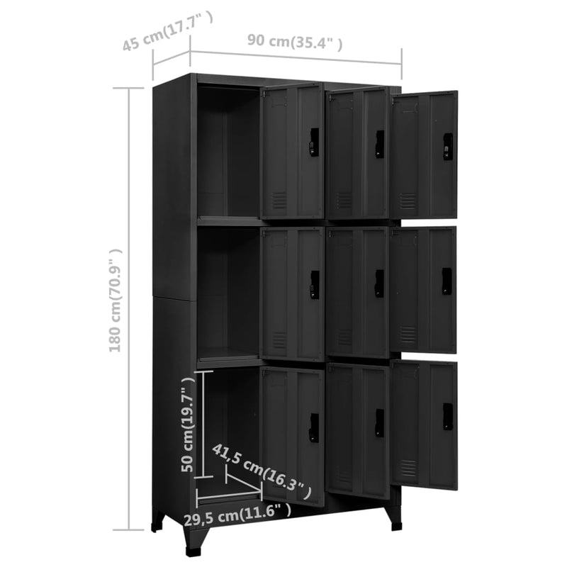 vidaXL antracitszürke acél zárható szekrény 90 x 45 x 180 cm