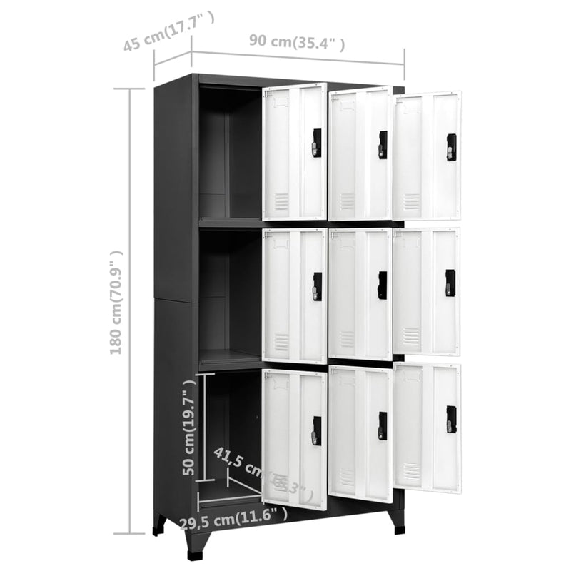 vidaXL antracitszürke-fehér acél zárható szekrény 90 x 45 x 180 cm