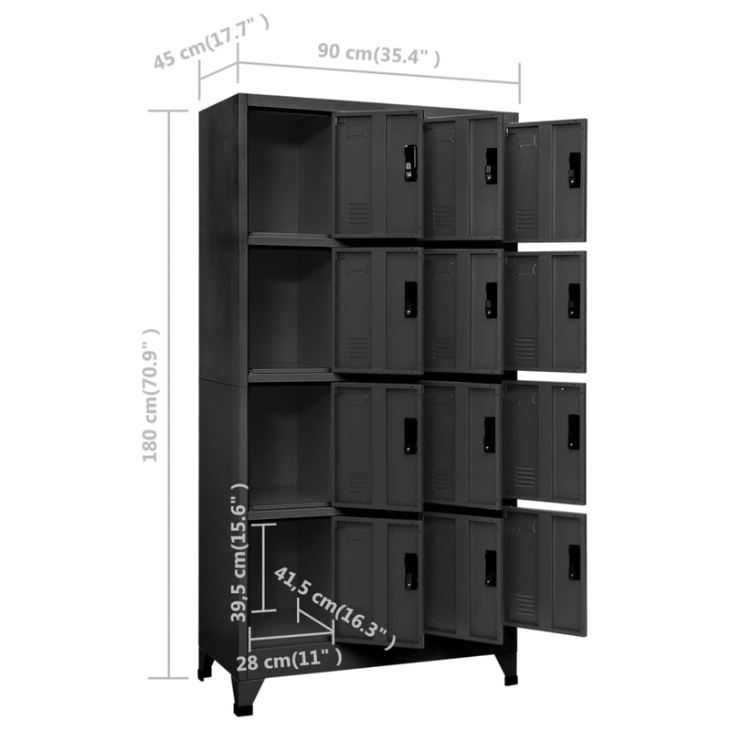 vidaXL antracitszürke acél zárható szekrény 90 x 45 x 180 cm
