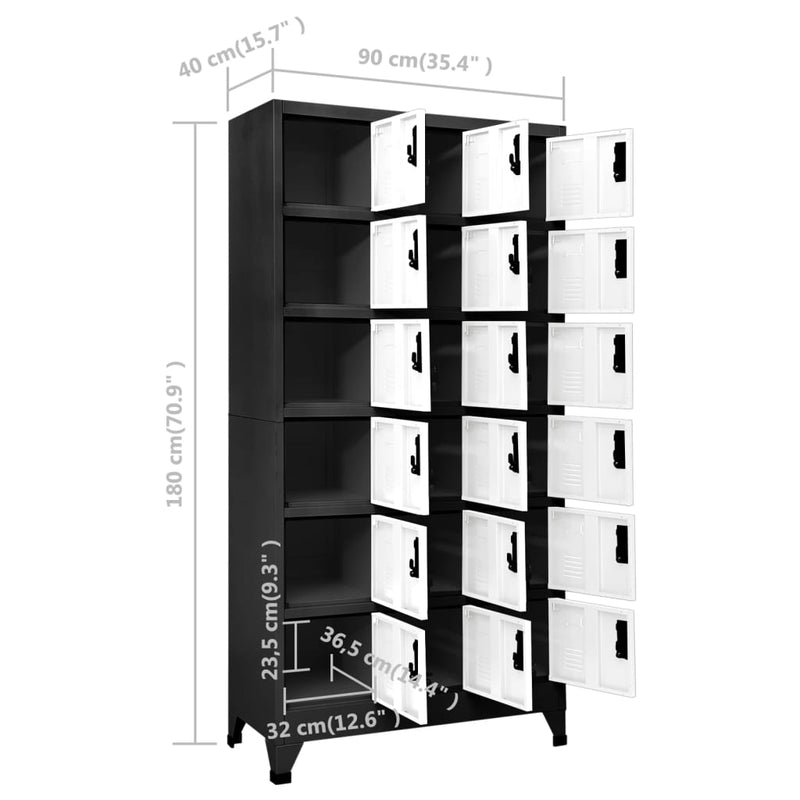 vidaXL antracitszürke és fehér acél zárható szekrény 90 x 40 x 180 cm