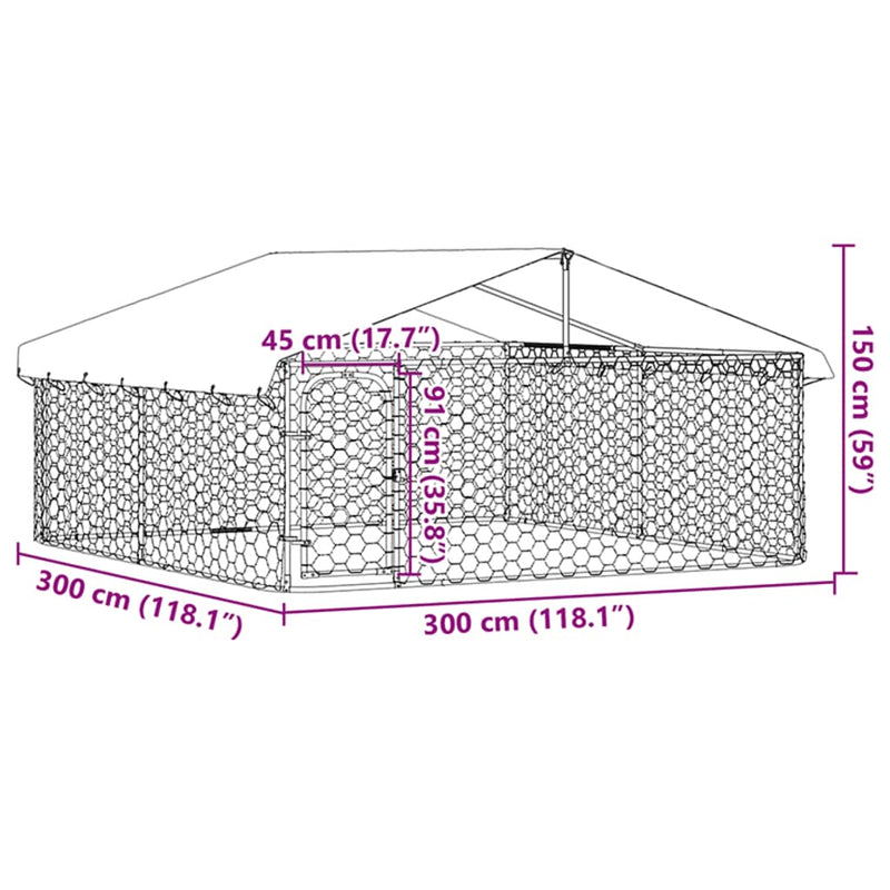 vidaXL kültéri kutyakennel tetővel 300 x 300 x 150 cm