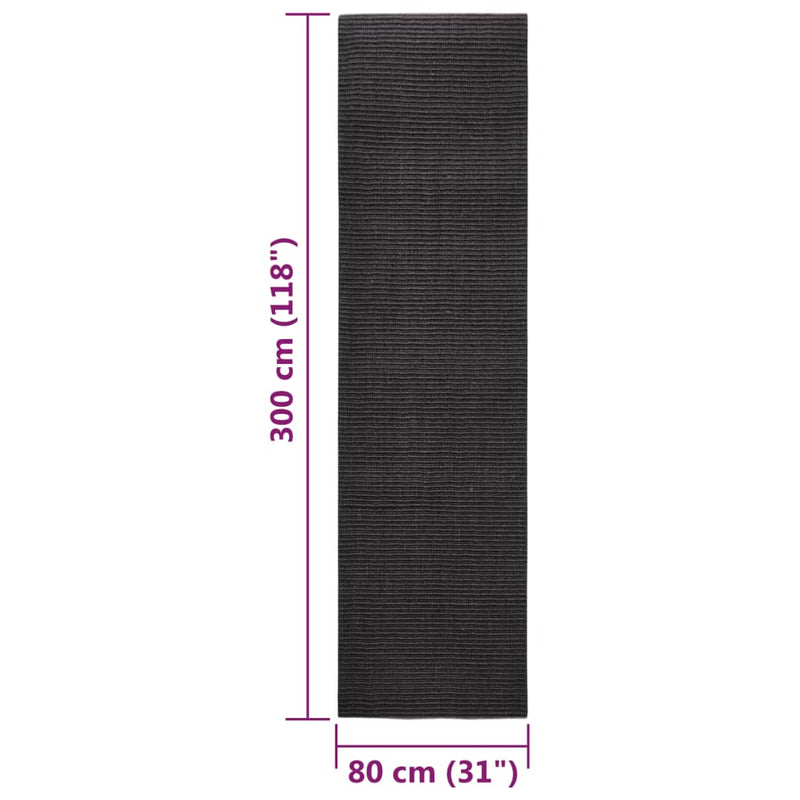 vidaXL fekete természetes szizálszőnyeg 80x300 cm