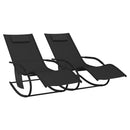 vidaXL 2 db fekete acél és textilén hintázó napozóágy