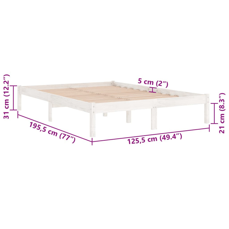 vidaXL Small Double fehér tömör fa ágykeret 120 x 190 cm