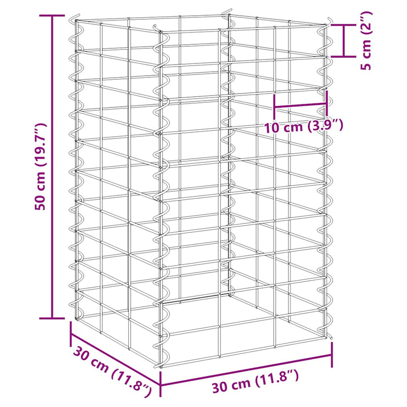 vidaXL 3 db vas gabion magaságyás 30 x 30 x 50 cm