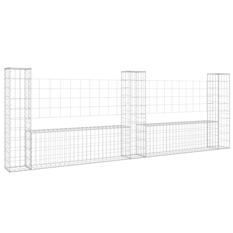 vidaXL U-alakú vas gabionkosár 3 oszloppal 260 x 20 x 100 cm