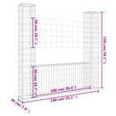 vidaXL U-alakú vas gabionkosár 2 oszloppal 140 x 20 x 150 cm