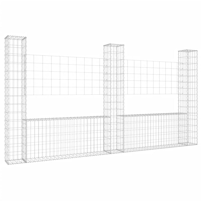 vidaXL U-alakú vas gabionkosár 3 oszloppal 260 x 20 x 150 cm
