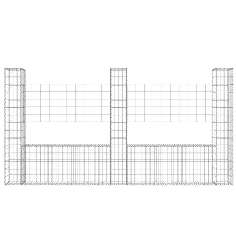 vidaXL U-alakú vas gabionkosár 3 oszloppal 260 x 20 x 150 cm