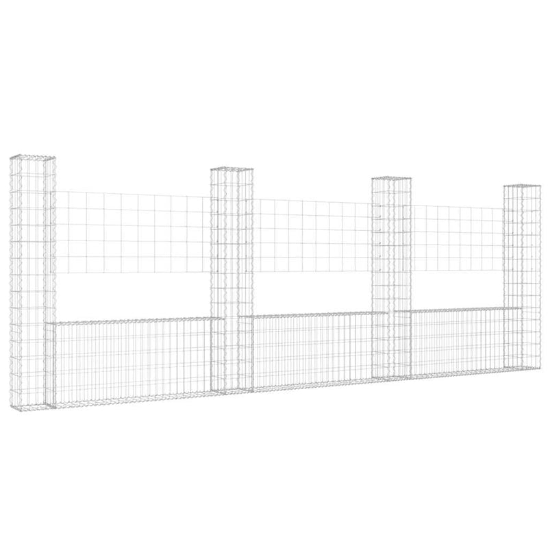 vidaXL U-alakú vas gabionkosár 4 oszloppal 380 x 20 x 150 cm