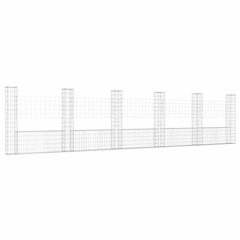 vidaXL U-alakú vas gabionkosár 6 oszloppal 620 x 20 x 150 cm