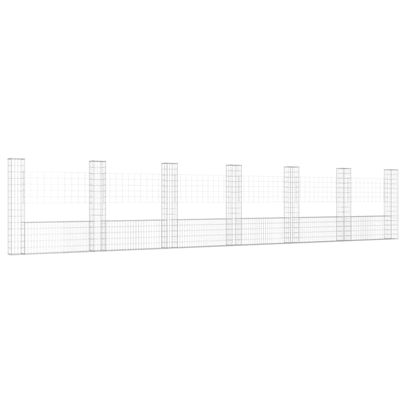 vidaXL U-alakú vas gabionkosár 7 oszloppal 740 x 20 x 150 cm