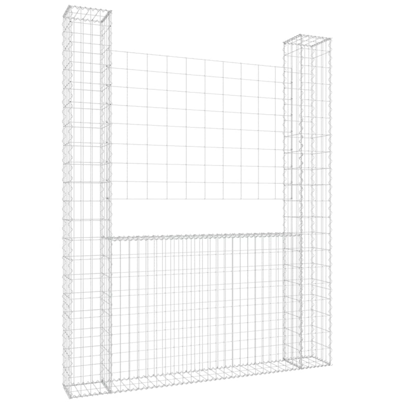vidaXL U-alakú vas gabionkosár 2 oszloppal 140 x 20 x 200 cm