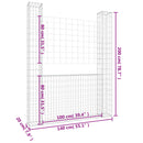 vidaXL U-alakú vas gabionkosár 2 oszloppal 140 x 20 x 200 cm
