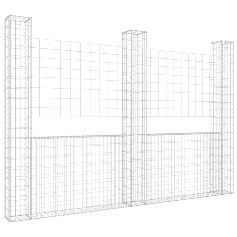 vidaXL U-alakú vas gabionkosár 3 oszloppal 260 x 20 x 200 cm