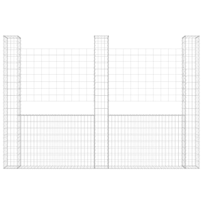vidaXL U-alakú vas gabionkosár 3 oszloppal 260 x 20 x 200 cm