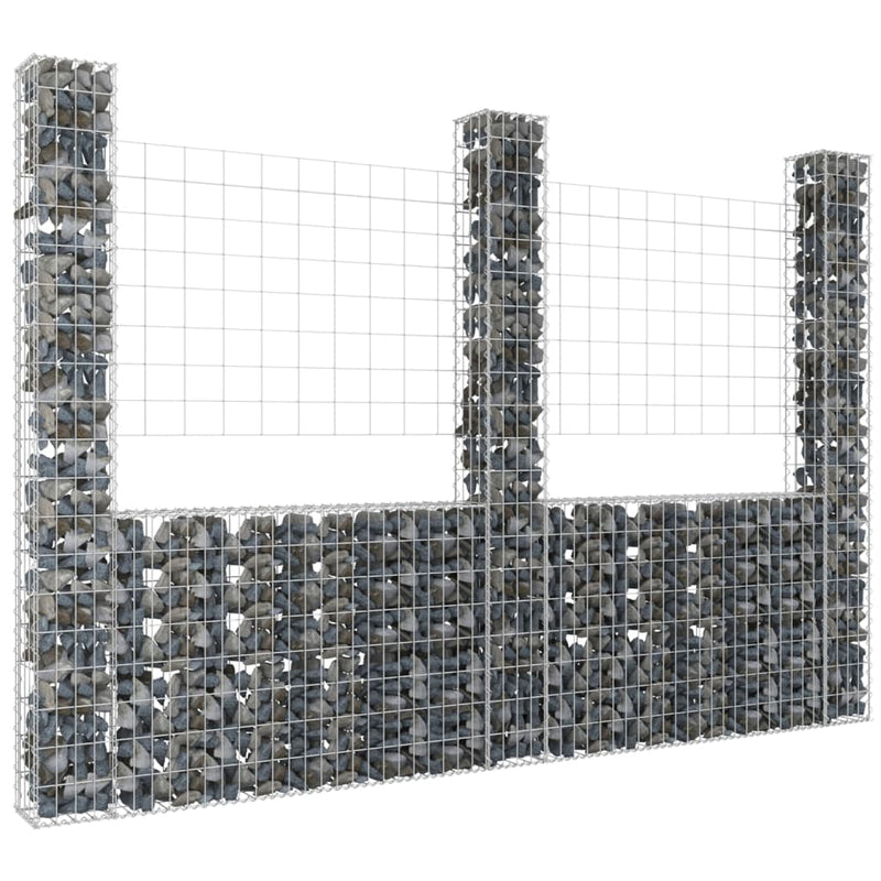 vidaXL U-alakú vas gabionkosár 3 oszloppal 260 x 20 x 200 cm