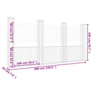 vidaXL U-alakú vas gabionkosár 4 oszloppal 380 x 20 x 200 cm