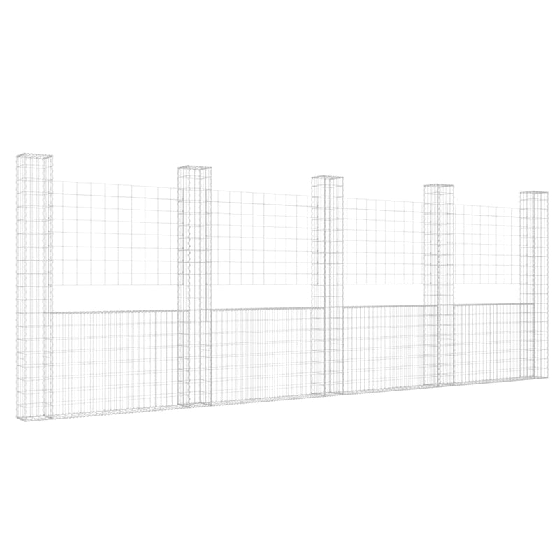 vidaXL U-alakú vas gabionkosár 5 oszloppal 500 x 20 x 200 cm