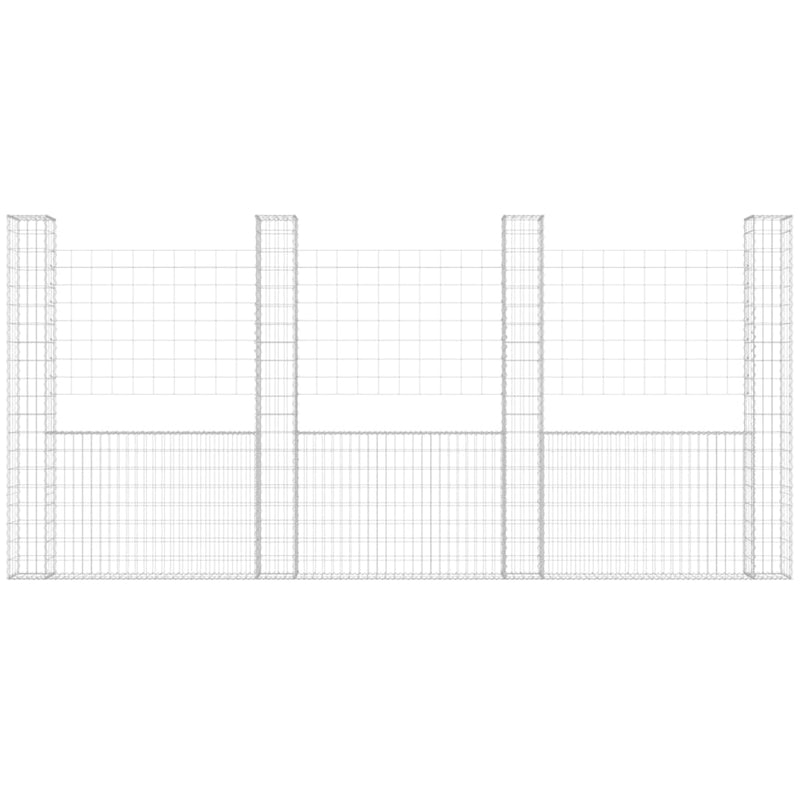 vidaXL U-alakú vas gabionkosár 5 oszloppal 500 x 20 x 200 cm