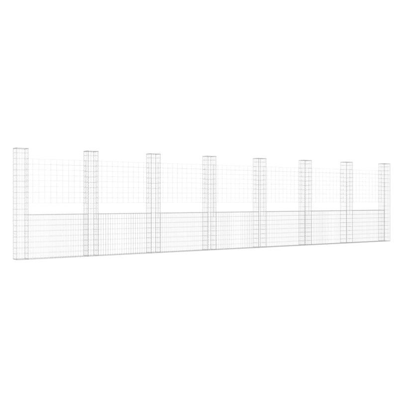 vidaXL U-alakú vas gabionkosár 8 oszloppal 860 x 20 x 200 cm