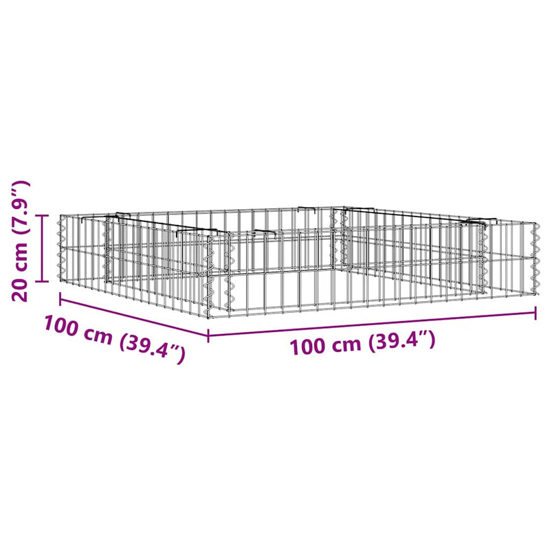 vidaXL horganyzott acél gabion magaságyás 100 x 100 x 20 cm