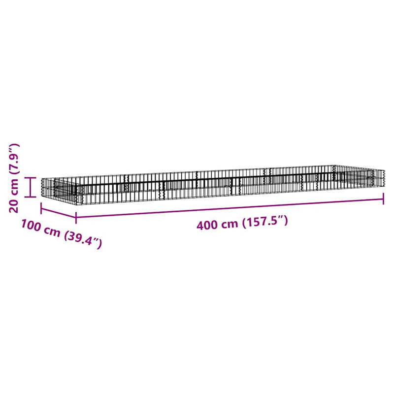 vidaXL horganyzott acél gabion magaságyás 400 x 100 x 20 cm