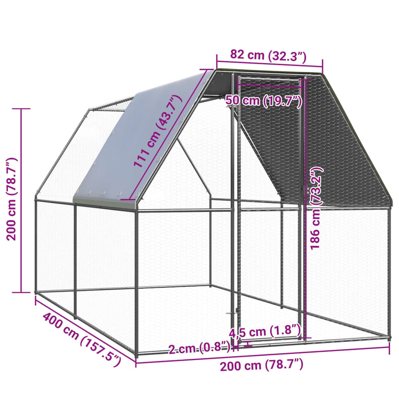 vidaXL kültéri horganyzott acél tyúkól 2 x 4 x 2 m