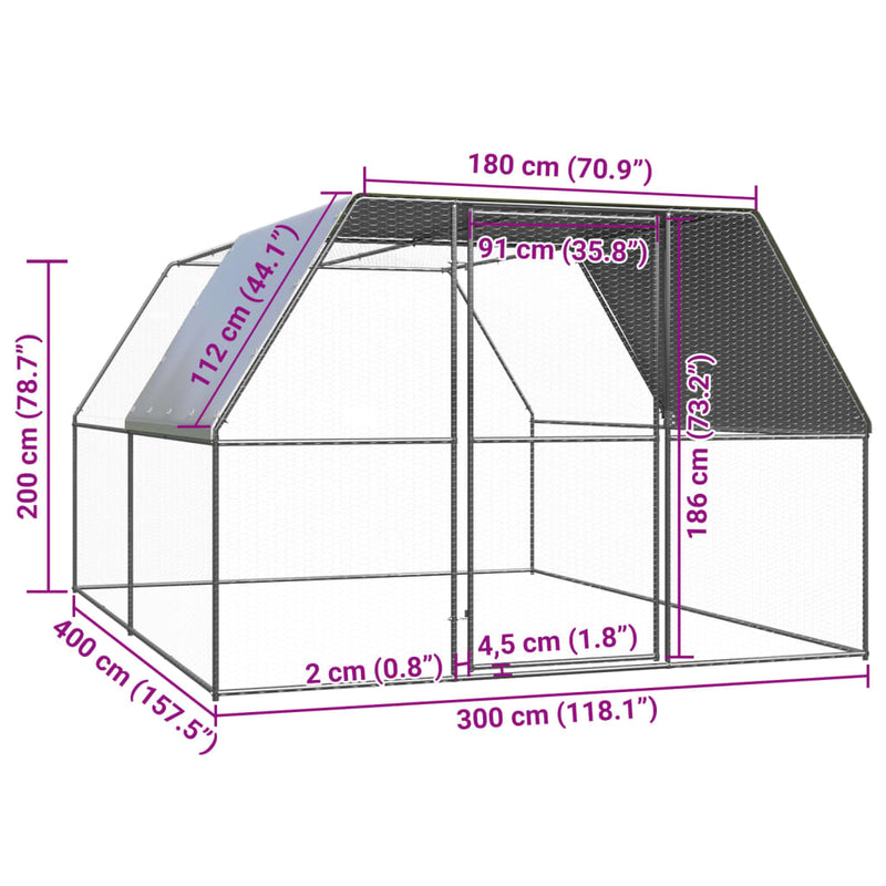 vidaXL kültéri horganyzott acél tyúkól 3 x 4 x 2 m