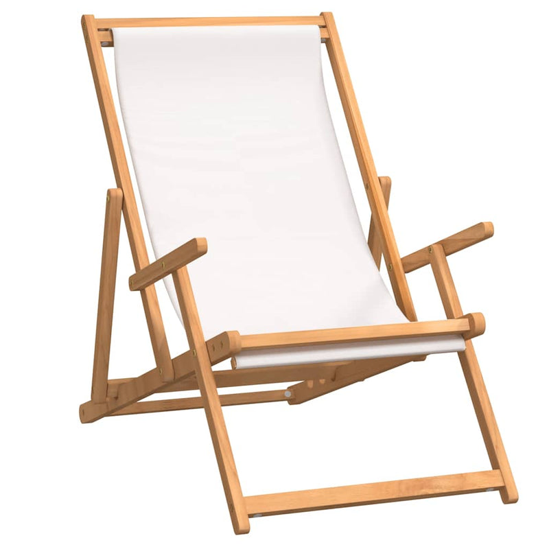 vidaXL krémszínű tömör tíkfa összecsukható strandszék
