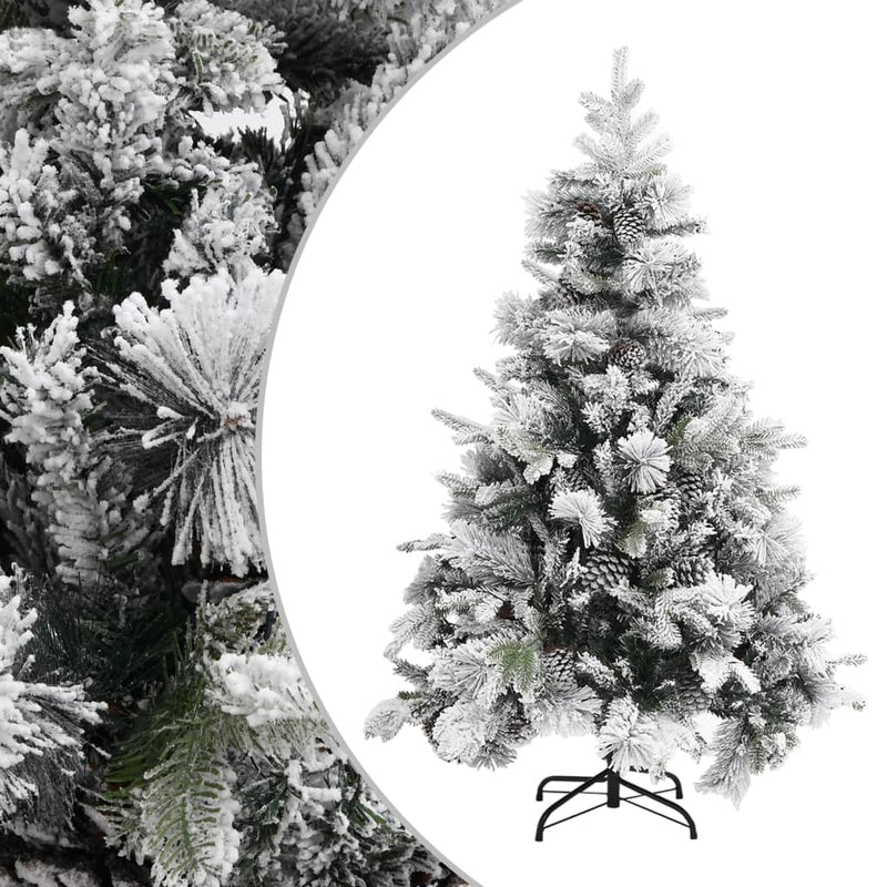 vidaXL PVC/PE karácsonyfa pelyhes hóval és tobozokkal 150 cm