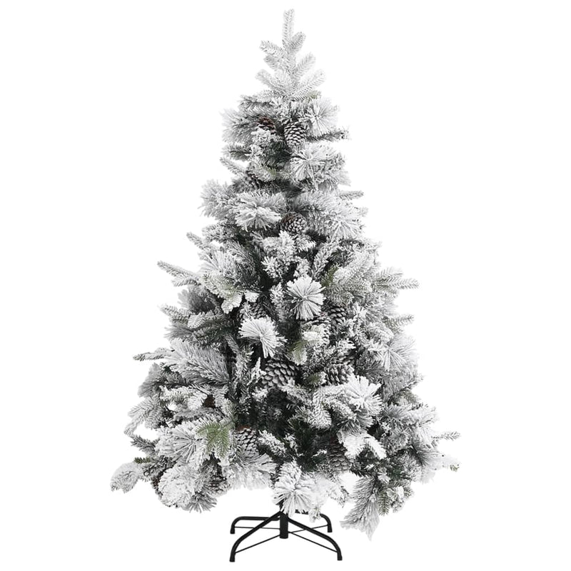 vidaXL PVC/PE karácsonyfa pelyhes hóval és tobozokkal 150 cm