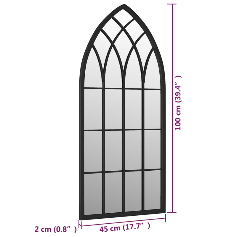 vidaXL fekete vas kerti tükör kültéri használatra 100 x 45 cm