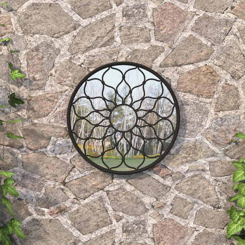 vidaXL fekete kerek vas kerti tükör kültéri használatra 60 x 3 cm