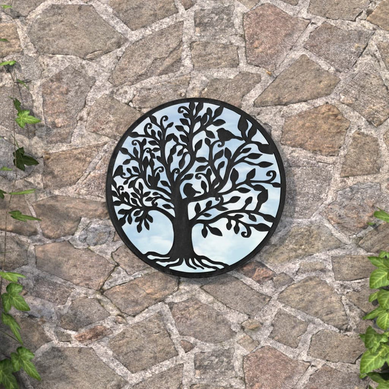 vidaXL fekete kerek vas kerti tükör kültéri használatra 40 x 2,5 cm