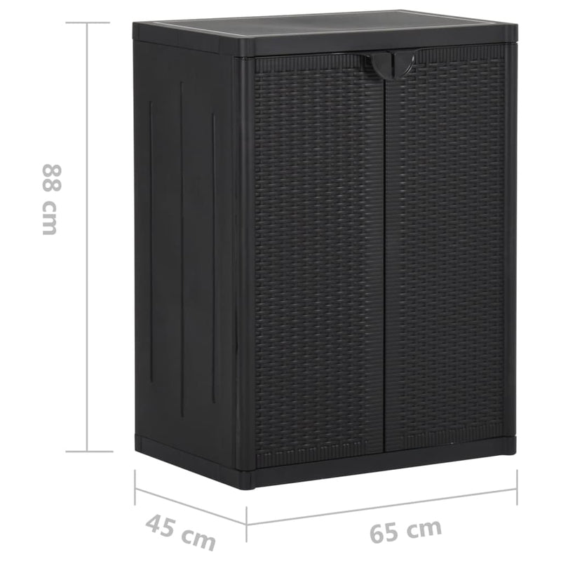 vidaXL fekete PP rattan kerti tárolószekrény 65 x 45 x 88 cm