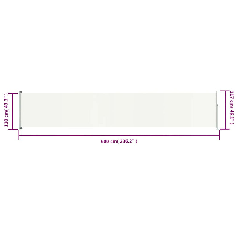 vidaXL krémszínű behúzható oldalsó terasznapellenző 117 x 600 cm